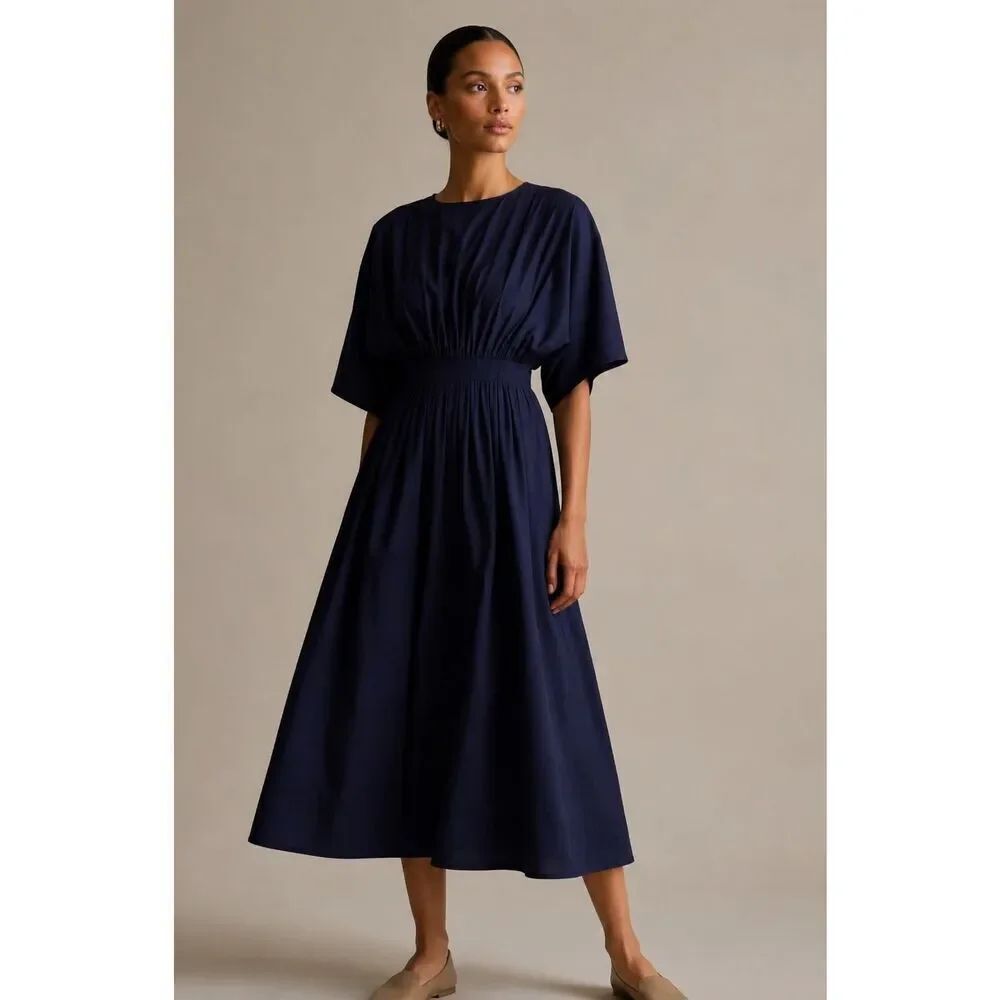 NWOT CO Pleated Balloon-Sleeve Midi Dress, $995 Small